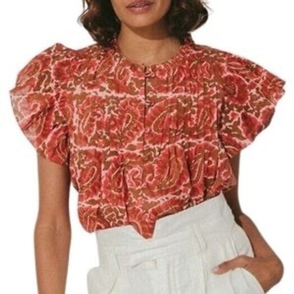 Cleobella Tops - Cleobella Calla Blouse Aurora Pink Brown Flutter Sleeve Blouse Womens M